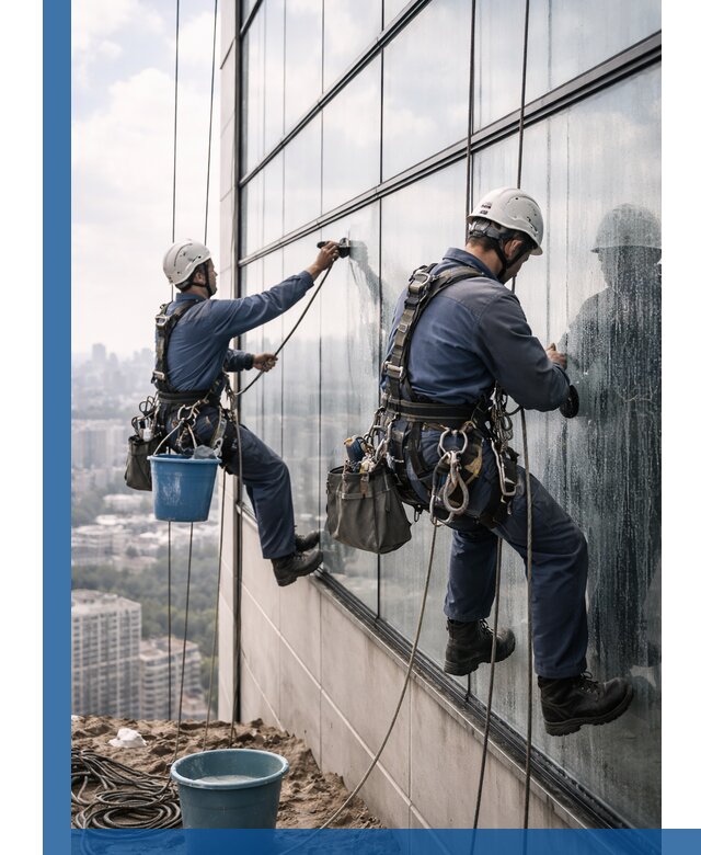 Профессиональная мойка фасадных окон альпинистами в Отрадном