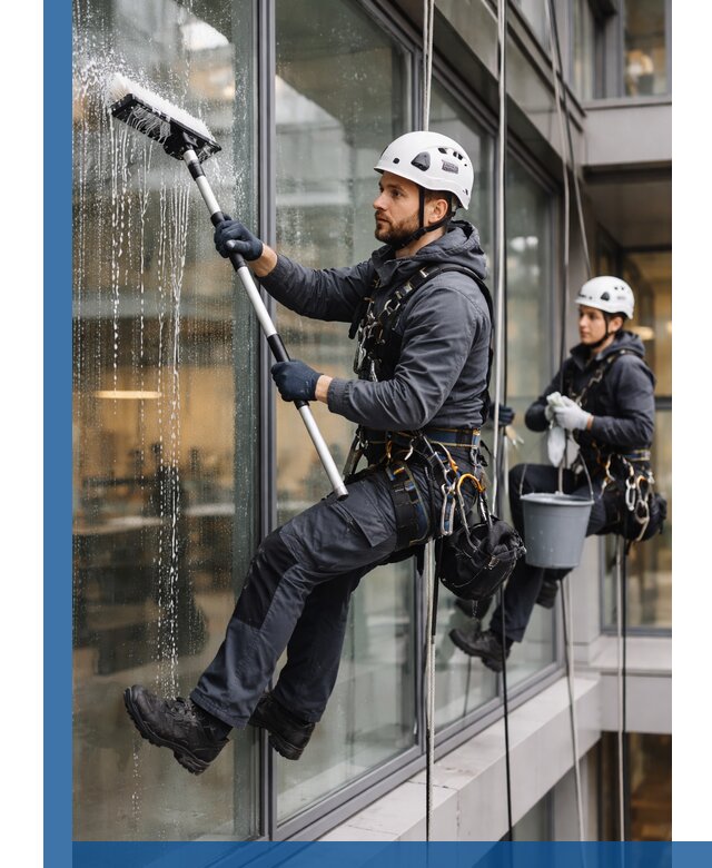 Профессиональная мойка витражей промышленными альпинистами в Отрадном