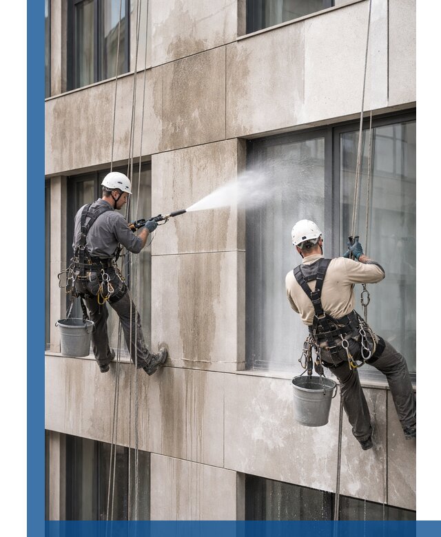 Послестроительная мойка фасада промышленным альпинизмом в Отрадном