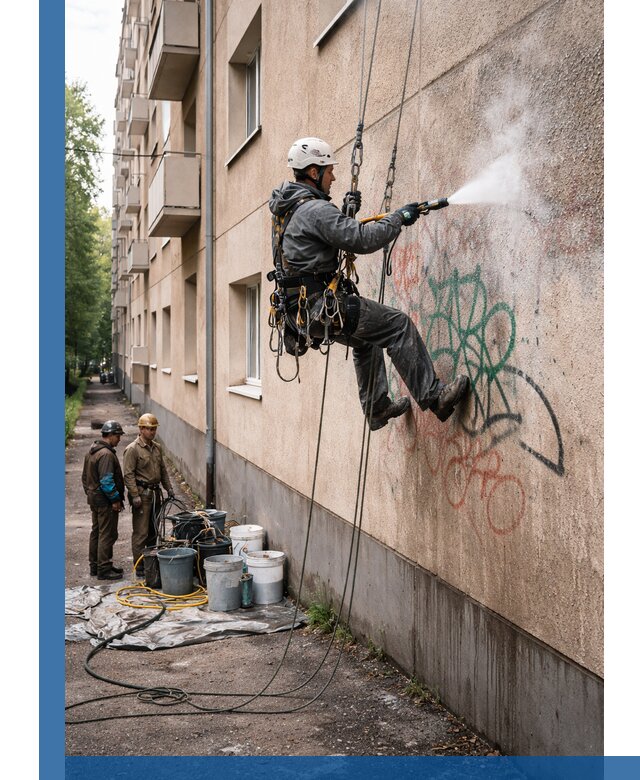 Удаление граффити с фасада в Отрадном без следов и повреждений