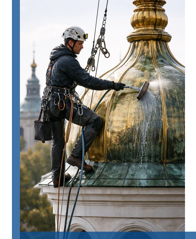 Профессиональная мойка куполов и шпилей высотными альпинистами в Отрадном