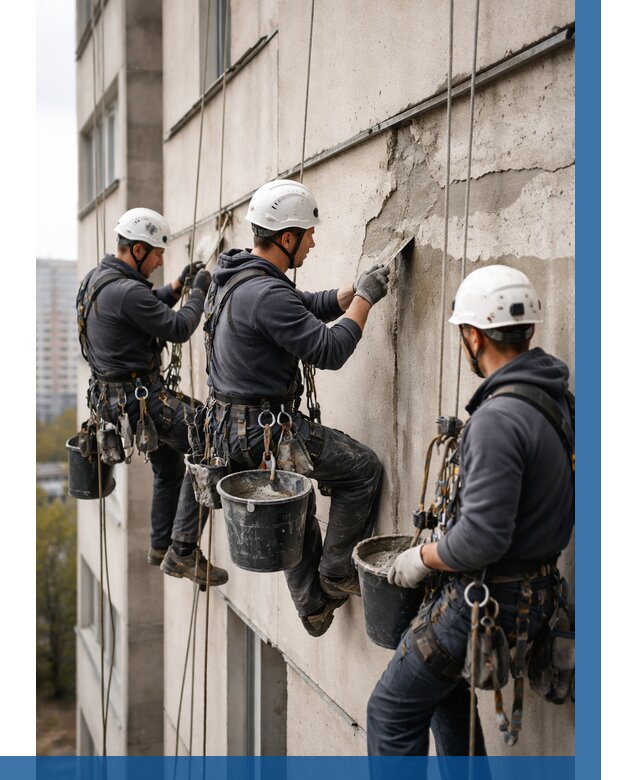 Ремонт бетонных элементов фасада в Отрадном от 2718 р. | ВЫСОТНИК-Трд