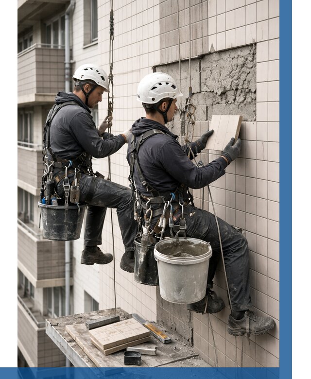 Ремонт облицовки фасада плиткой в Отрадном от 1957 р. | ВЫСОТНИК-Трд