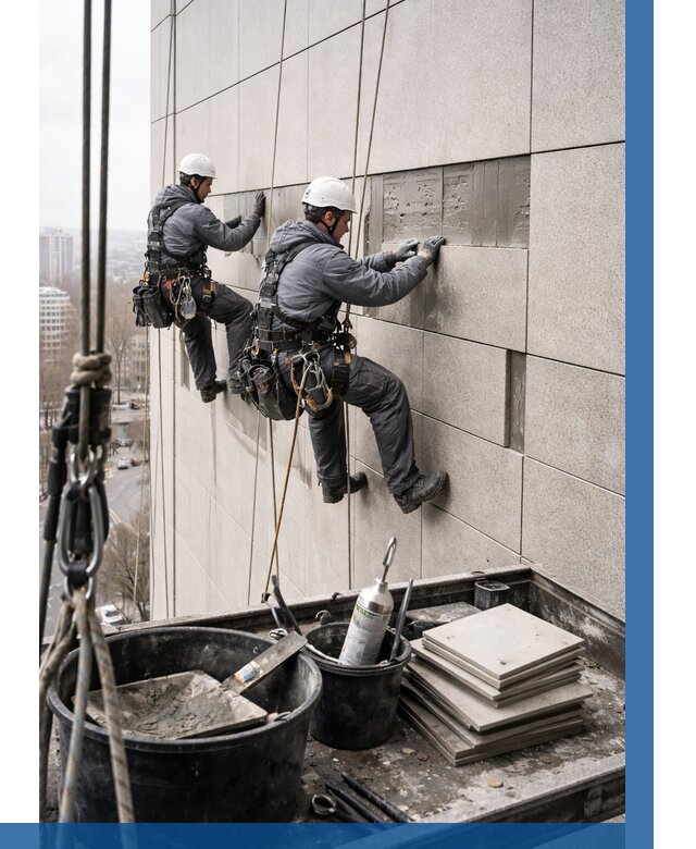 Ремонт фасада из керамогранита в Отрадном от 2718 р. | ВЫСОТНИК-Трд