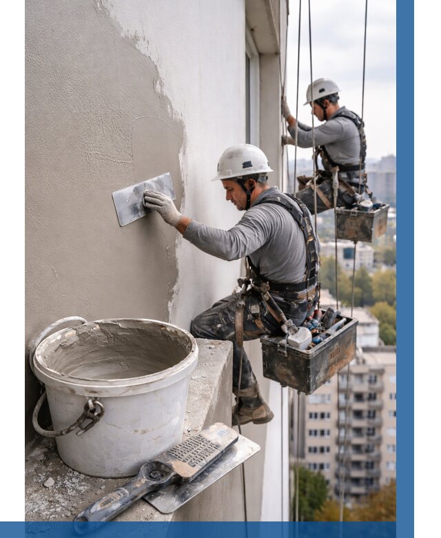 Шпаклевка фасада на высоте в Отрадном от 761 р. | ВЫСОТНИК-Трд