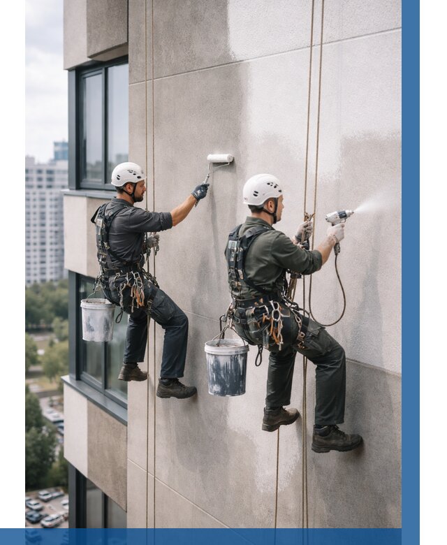 Покраска фасада альпинистами в Отрадном от 326 р. | ВЫСОТНИК-Трд