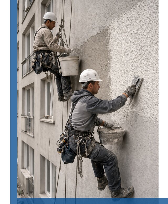 Нанесение декоративной штукатурки короед на фасад в Отрадном