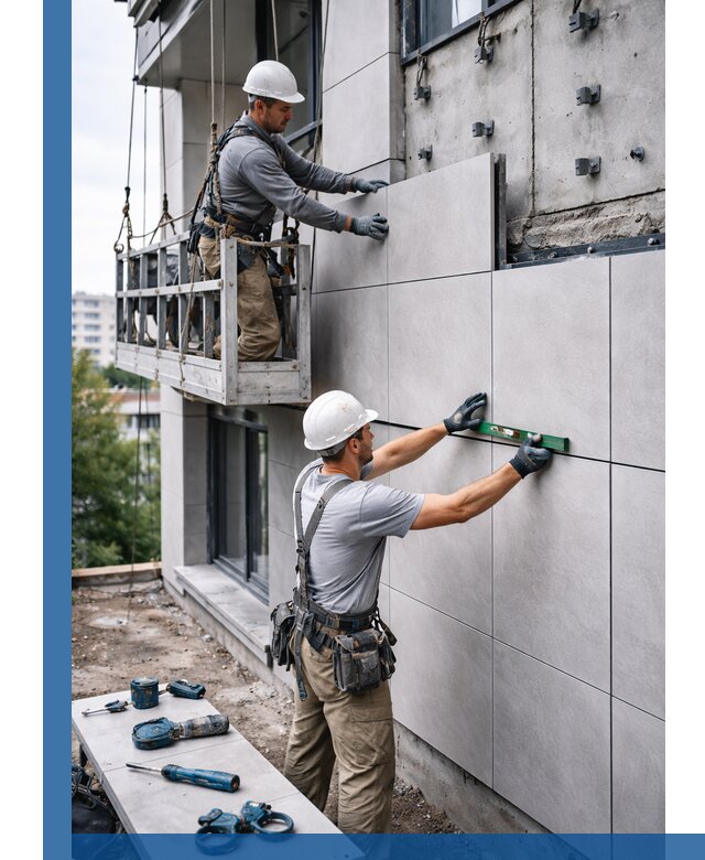 Монтаж керамогранита на фасад в Отрадном под ключ с гарантией качества