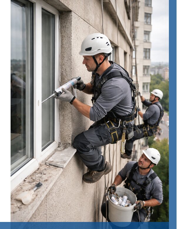 Герметизация оконных швов снаружи в Отрадном от 1631 р. | ВЫСОТНИК-Трд