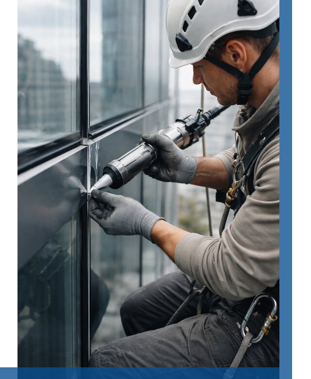 Герметизация стыков витража в Отрадном от 1304 р. | ВЫСОТНИК-Трд