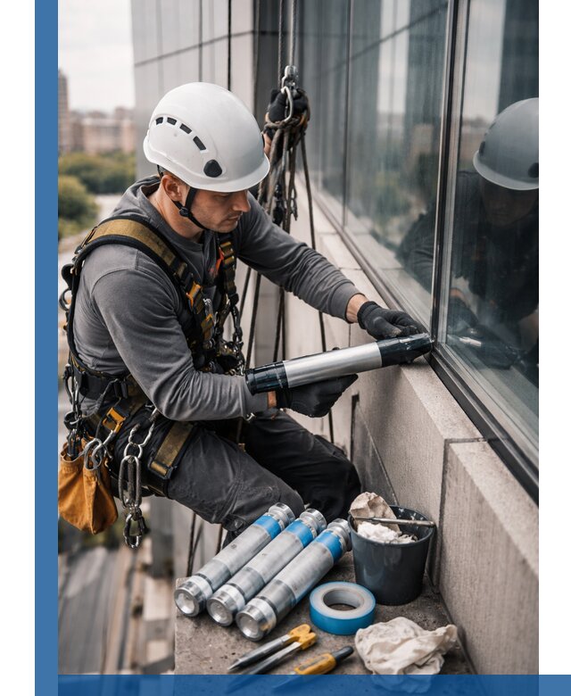 Герметизация стыков витража в Отрадном для герметичных фасадов