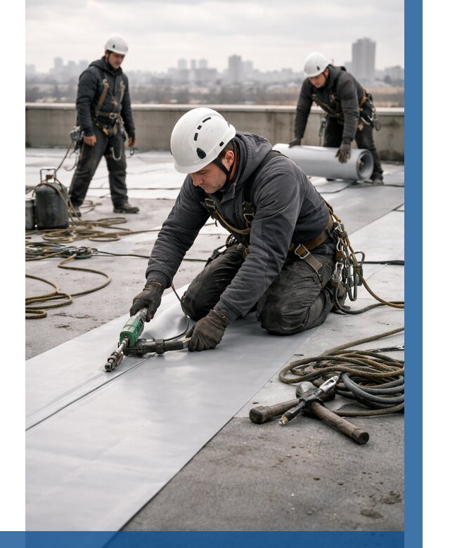 Ремонт мембранной кровли в Отрадном от 1957 р./м2 | ВЫСОТНИК-Трд