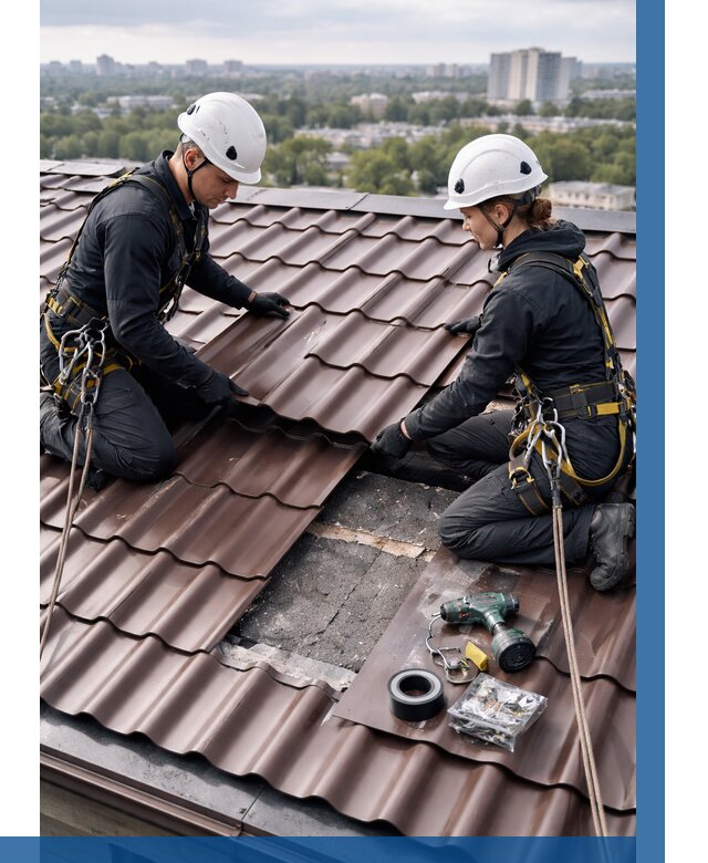 Ремонт металлочерепицы на крыше в Отрадном от 978 р. | ВЫСОТНИК-Трд