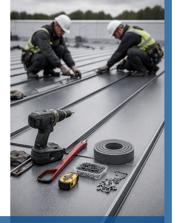 Монтаж фальцевой кровли в Отрадном от 1957 р. | ВЫСОТНИК-Трд