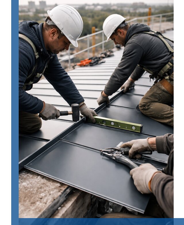 Монтаж фальцевой кровли в Отрадном для промышленных зданий