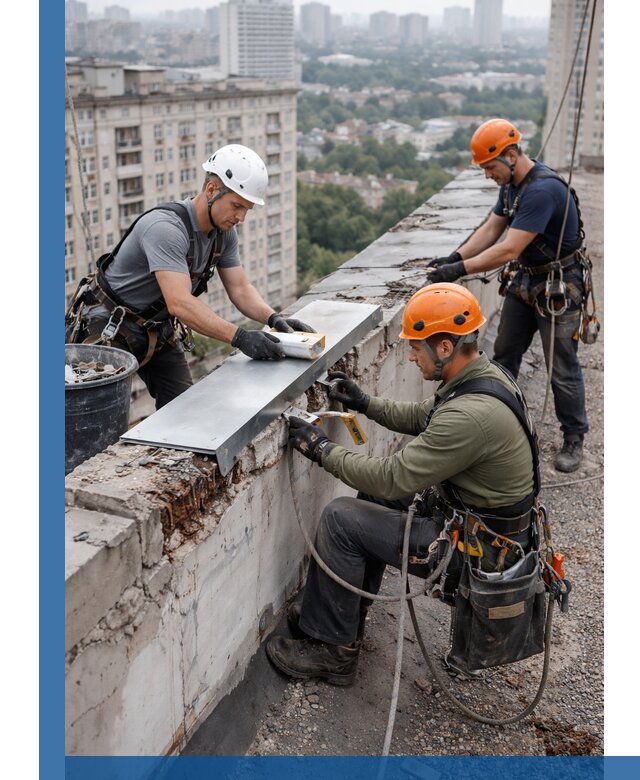 Ремонт парапета на кровле в Отрадном, высотные работы с гарантией