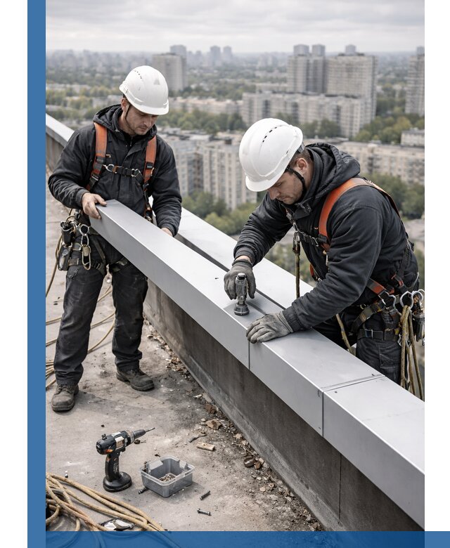 Монтаж парапетных крышек и ограждений кровли в Отрадном