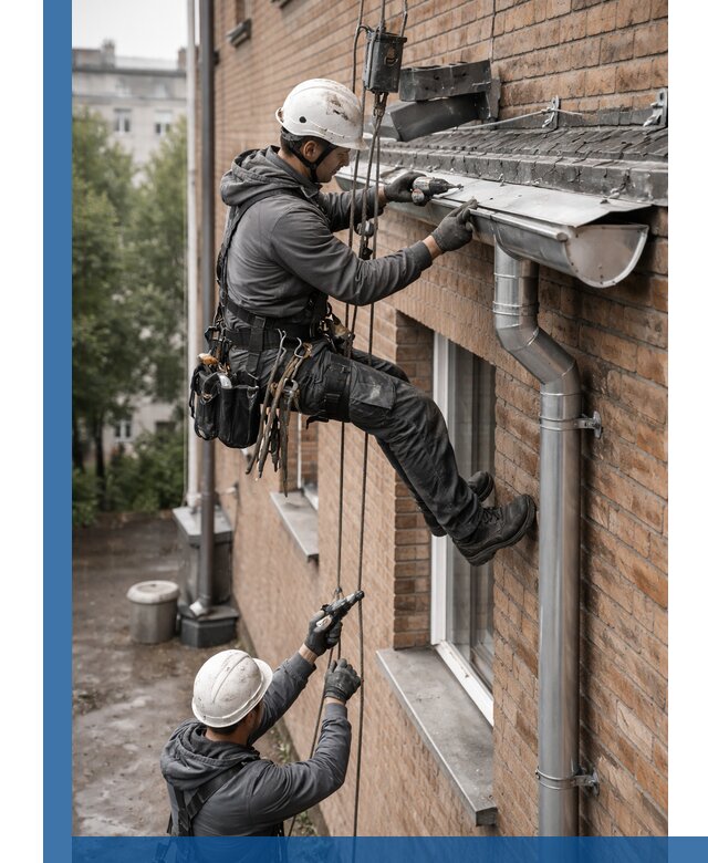 Монтаж водосточной системы на здании в Отрадном под ключ