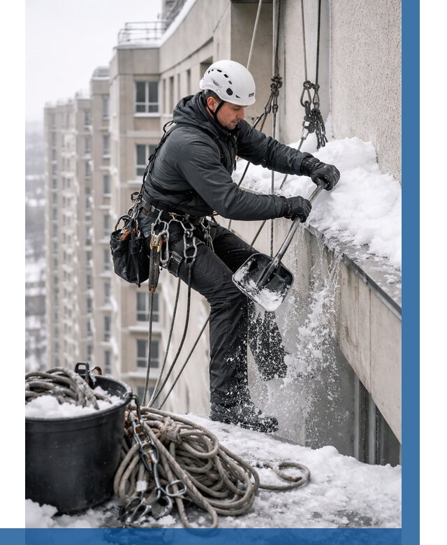 Очистка карнизов от снега в Отрадном от 326 р. | ВЫСОТНИК-Трд