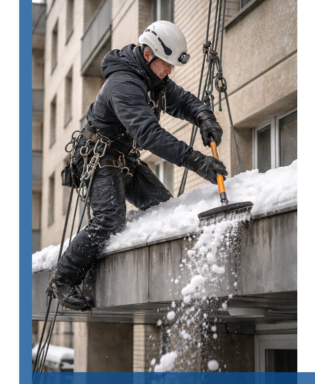 Очистка козырьков от снега в Отрадном круглогодично безопасно