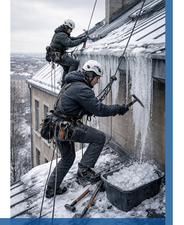 Удаление наледи с кровли в Отрадном от 5979 р. | ВЫСОТНИК-Трд