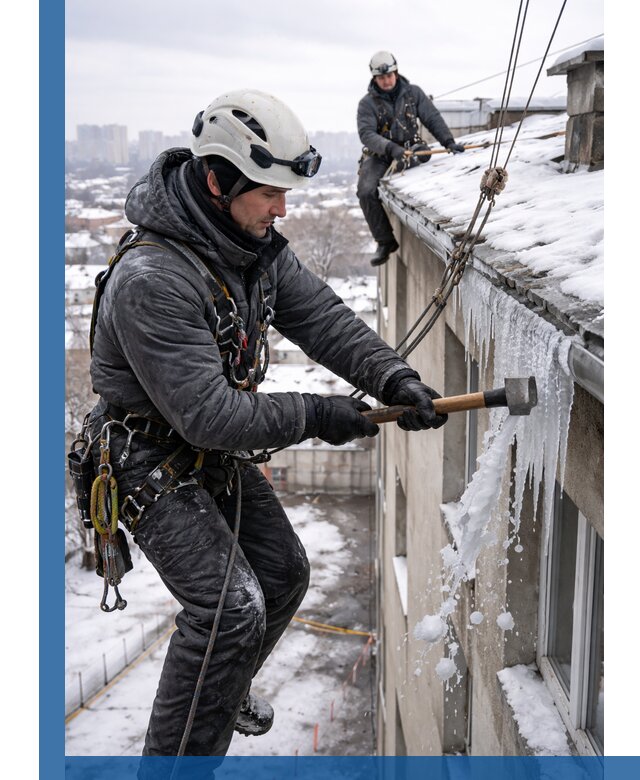Сбивание и удаление сосулек с крыши в Отрадном безопасно