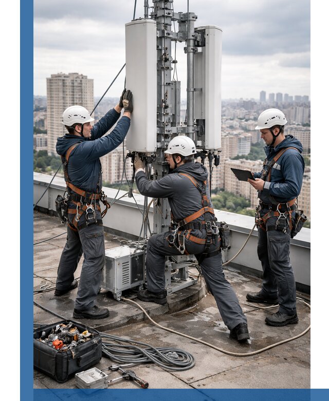 Монтаж антенн связи на крыше в Отрадном с вводом в эксплуатацию