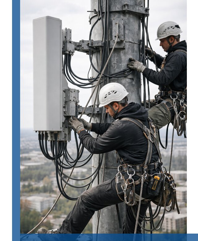 Монтаж оборудования связи на мачте в Отрадном с пусконаладкой