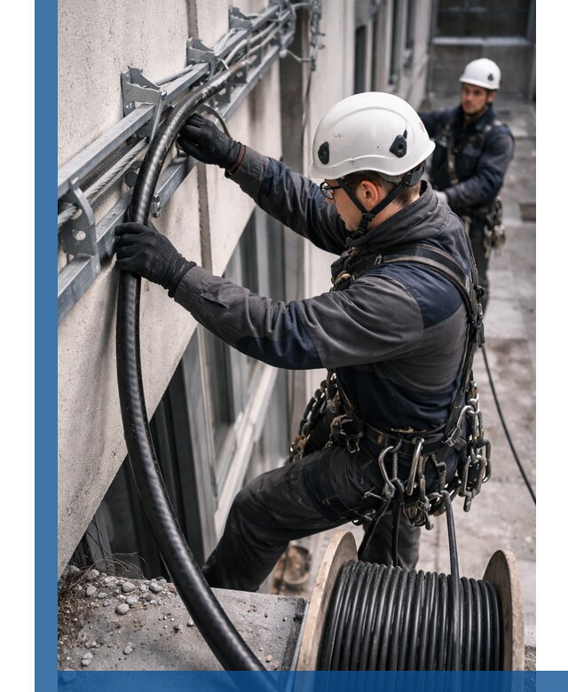 Протяжка кабеля питания на высоте в Отрадном с гарантией безопасности и качества