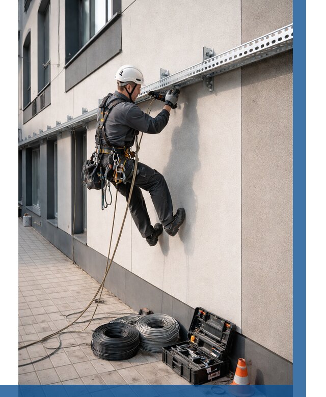 Монтаж кабельных лотков на фасаде в Отрадном от 1304 р. | ВЫСОТНИК-Трд