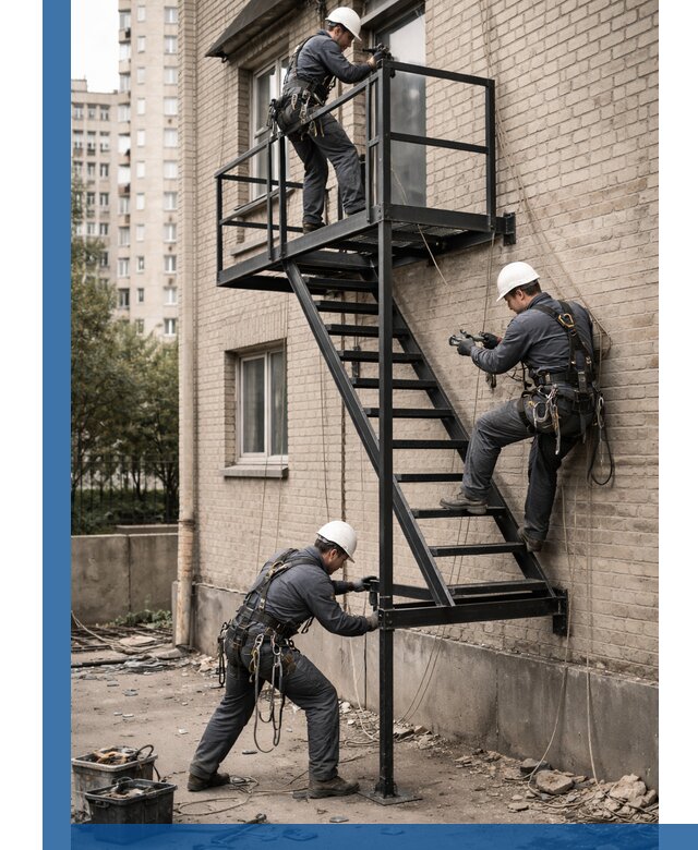 Монтаж пожарной лестницы в Отрадном, установка и крепление