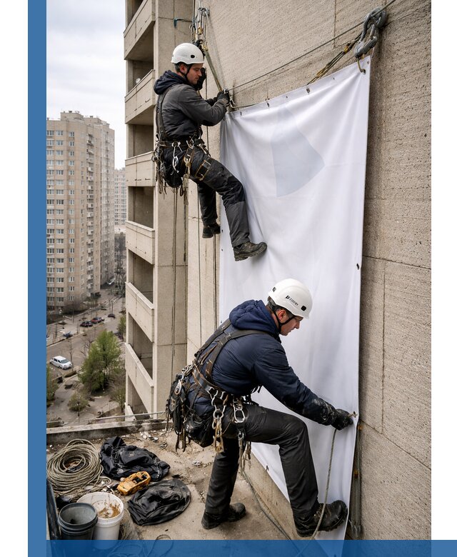 Профессиональный монтаж баннеров на фасаде в Отрадном