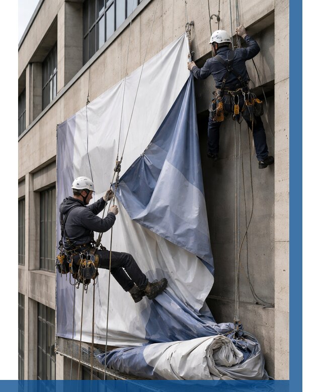 Демонтаж баннеров с фасада в Отрадном от 4892 р. | ВЫСОТНИК-Трд