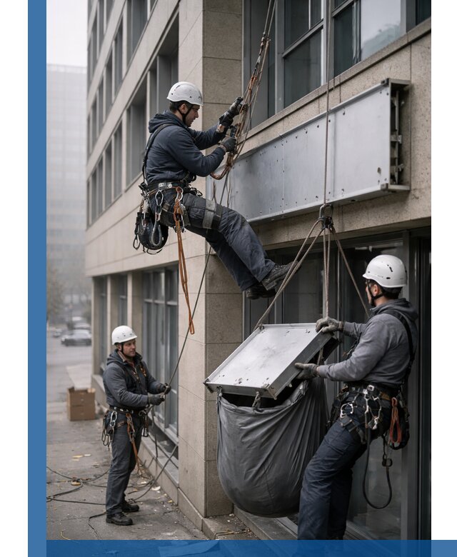 Демонтаж рекламной вывески с высотными работами в Отрадном