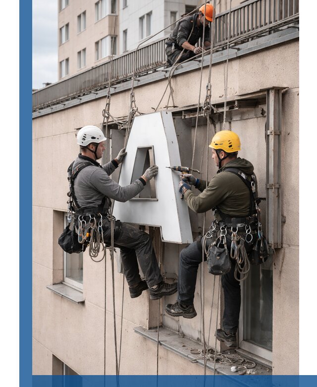 Ремонт и восстановление наружных вывесок на высоте в Отрадном