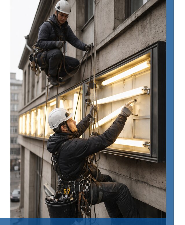 Замена ламп в вывеске в Отрадном под ключ от 3805 р. | ВЫСОТНИК-Трд