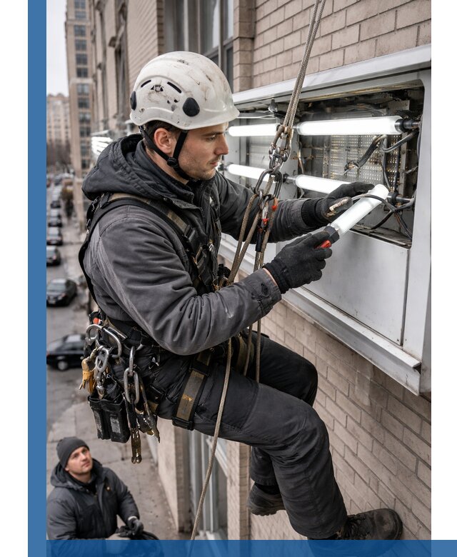 Профессиональная замена ламп в наружной вывеске в Отрадном