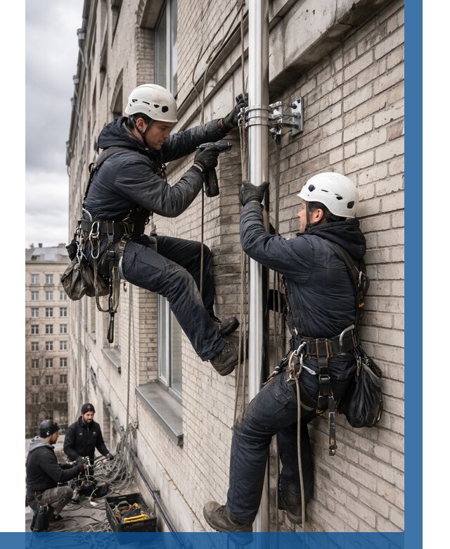 Монтаж флагштока на здании в Отрадном от 7066 р. | ВЫСОТНИК-Трд