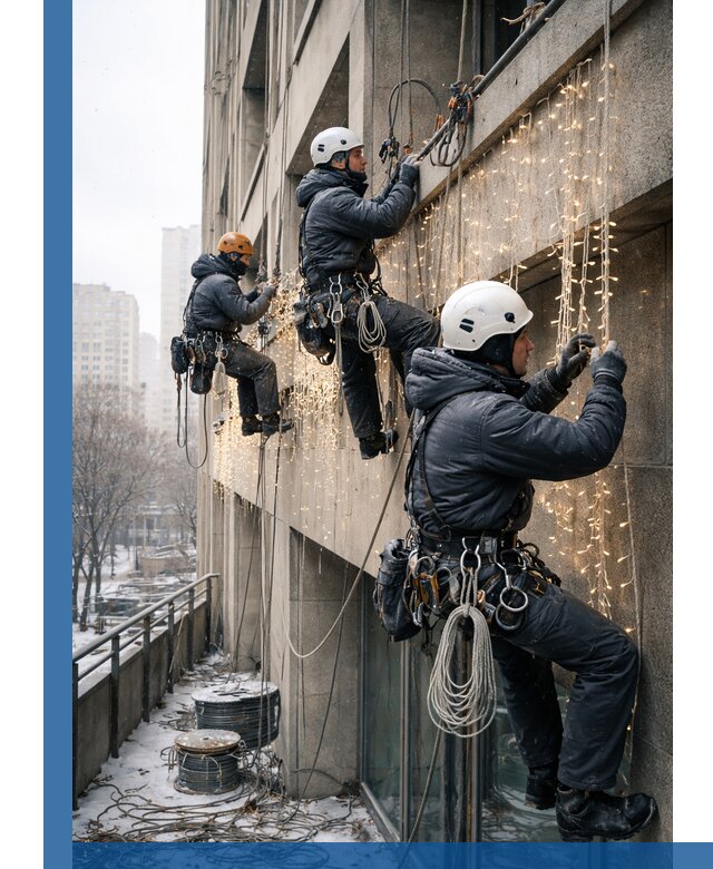 Монтаж новогодней иллюминации и украшение фасадов в Отрадном