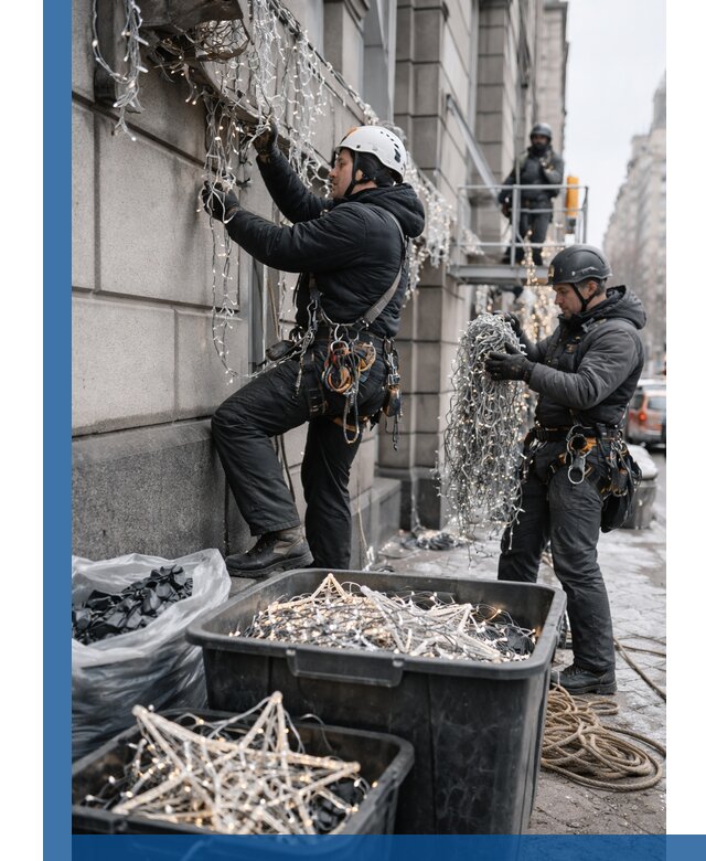 Демонтаж новогоднего оформления и гирлянд в Отрадном