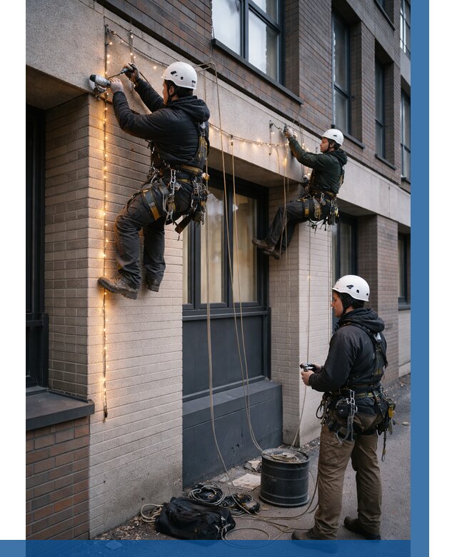 Монтаж гирлянд на фасаде в Отрадном от 3805 р. | ВЫСОТНИК-Трд