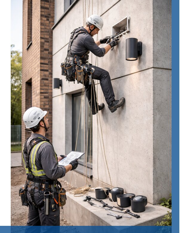 Монтаж фасадного освещения в Отрадном от 2718 р. | ВЫСОТНИК-Трд