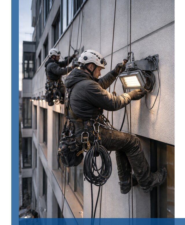 Монтаж фасадного освещения в Отрадном установка и подключение