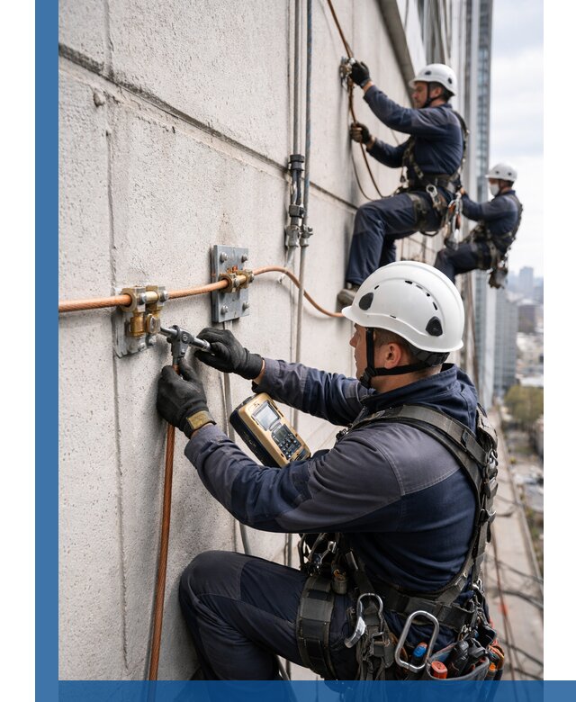 Монтаж системы заземления здания и молниезащиты в Отрадном