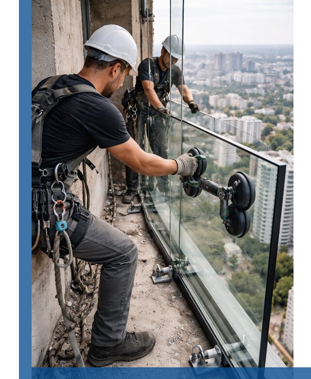 Монтаж стеклянных ограждений под ключ с гарантией в Отрадном