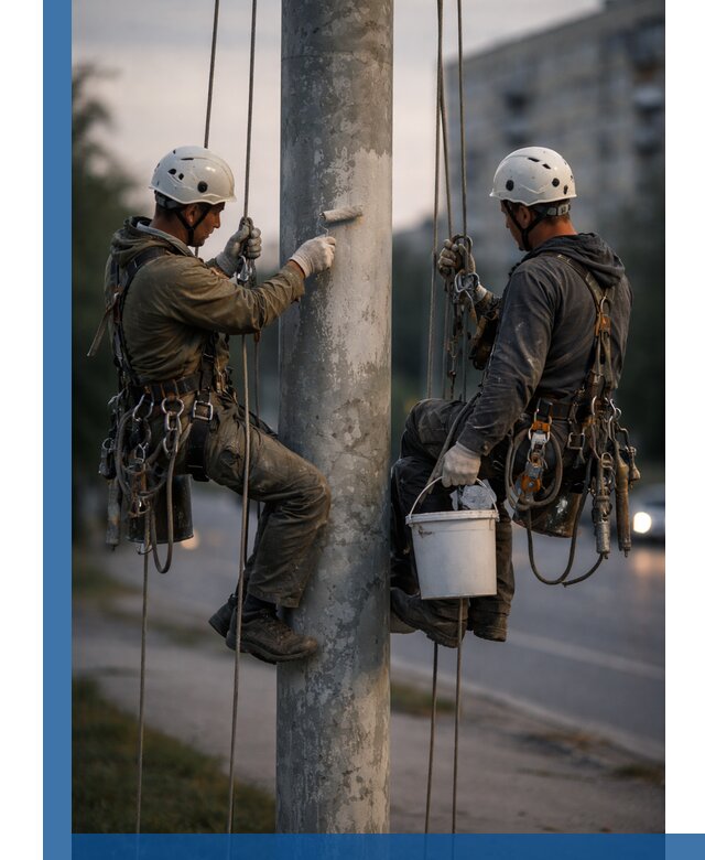 Покраска опор освещения и антикоррозийная защита в Отрадном