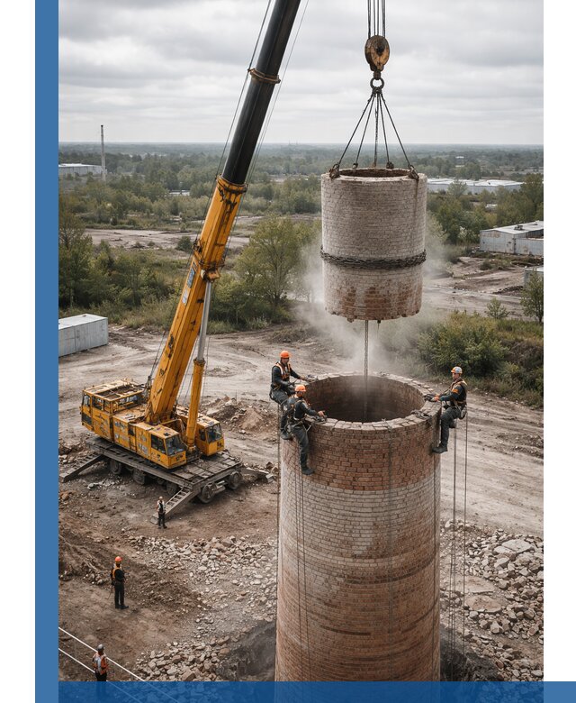 Демонтаж дымовой трубы в Отрадном с гарантиями безопасности