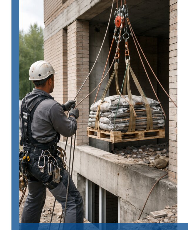 Подъем материалов на этаж веревками в Отрадном оперативно