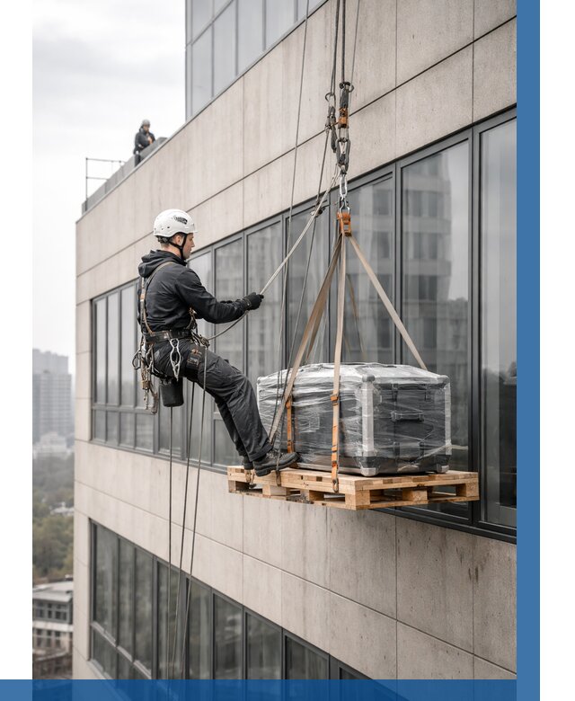 Спуск груза по фасаду в Отрадном от 3805 р. | ВЫСОТНИК-Трд