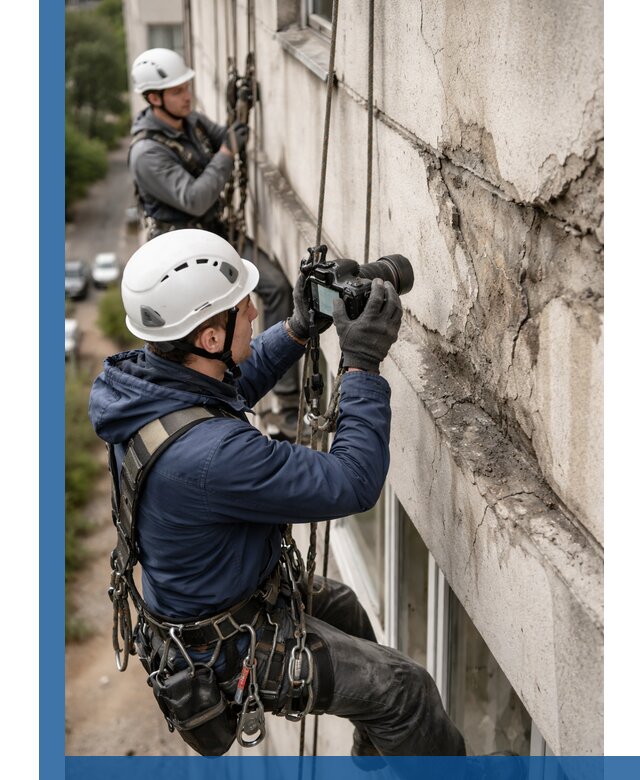Фотофиксация дефектов фасада с высотной съемкой в Отрадном